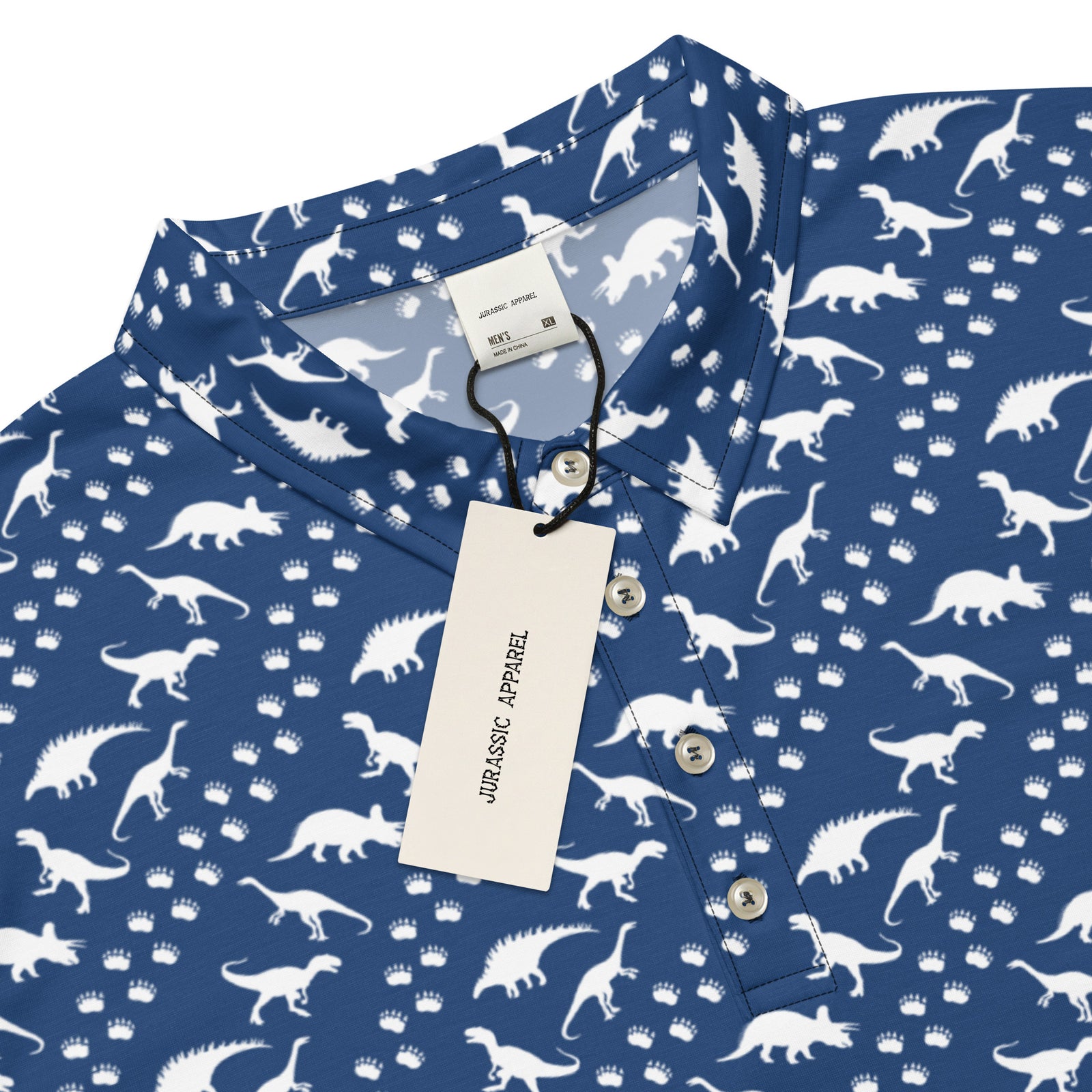 Blue Dinos & Footprints - Dinosaur Slim Fit Polo