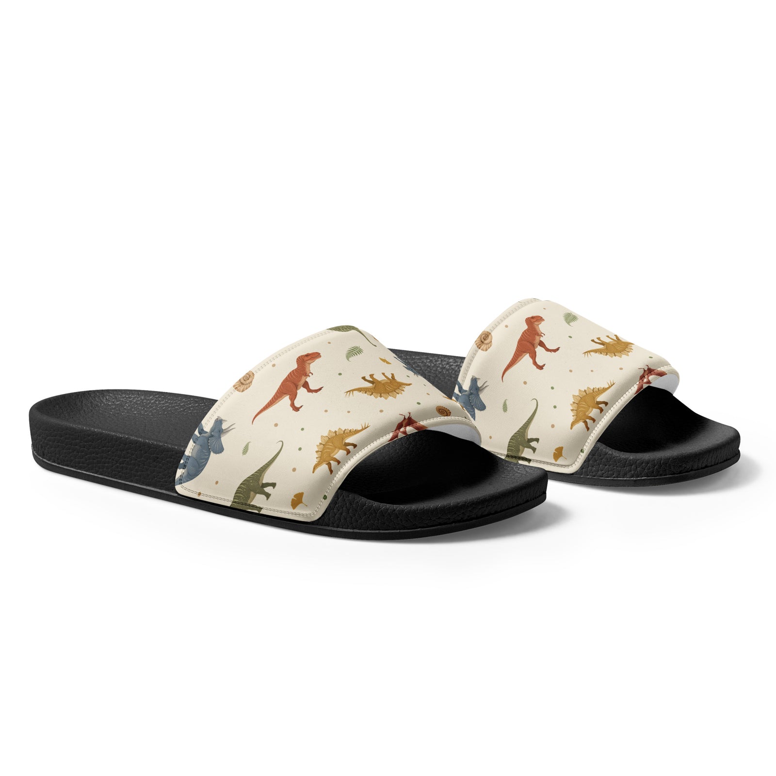 Angled view of Fossil Botanica dinosaur slides showing the cushioned printed strap
