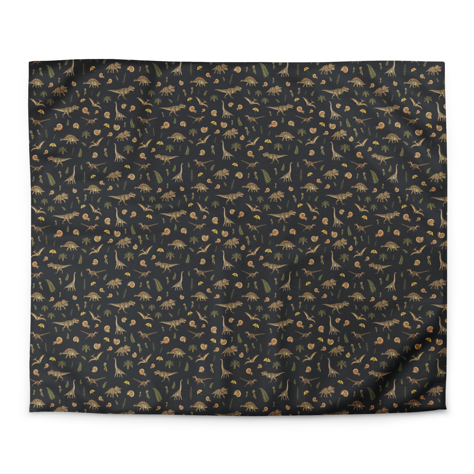 Museum Dinosaurs dinosaur duvet cover in king size, all-over vintage dinosaur and fossil pattern on charcoal