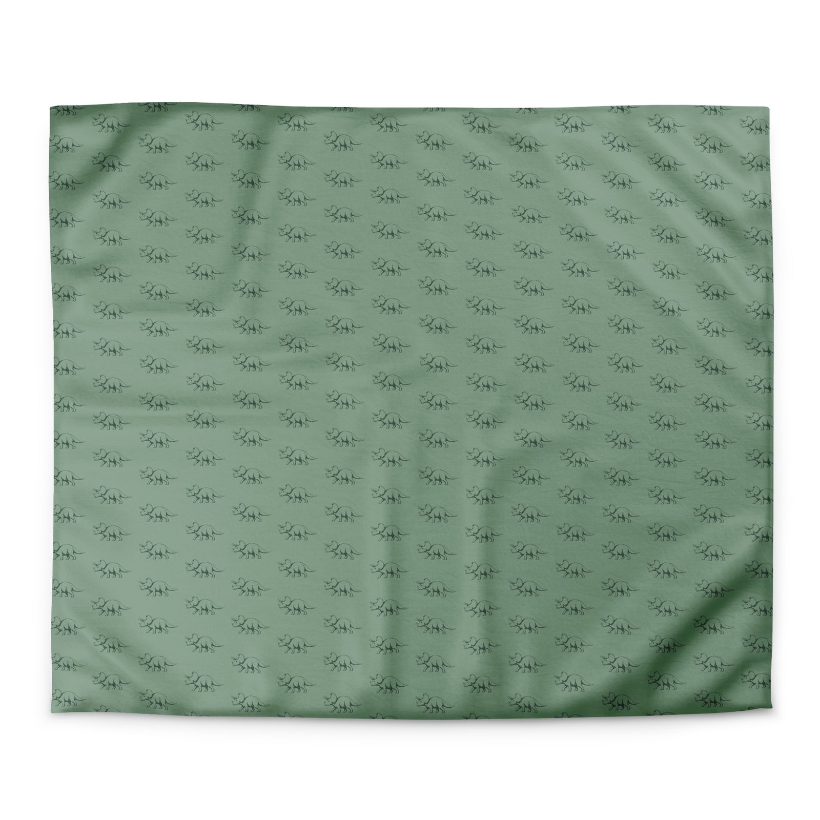 Sage Triceratops dinosaur duvet cover in king size, minimalist triceratops repeat on sage green