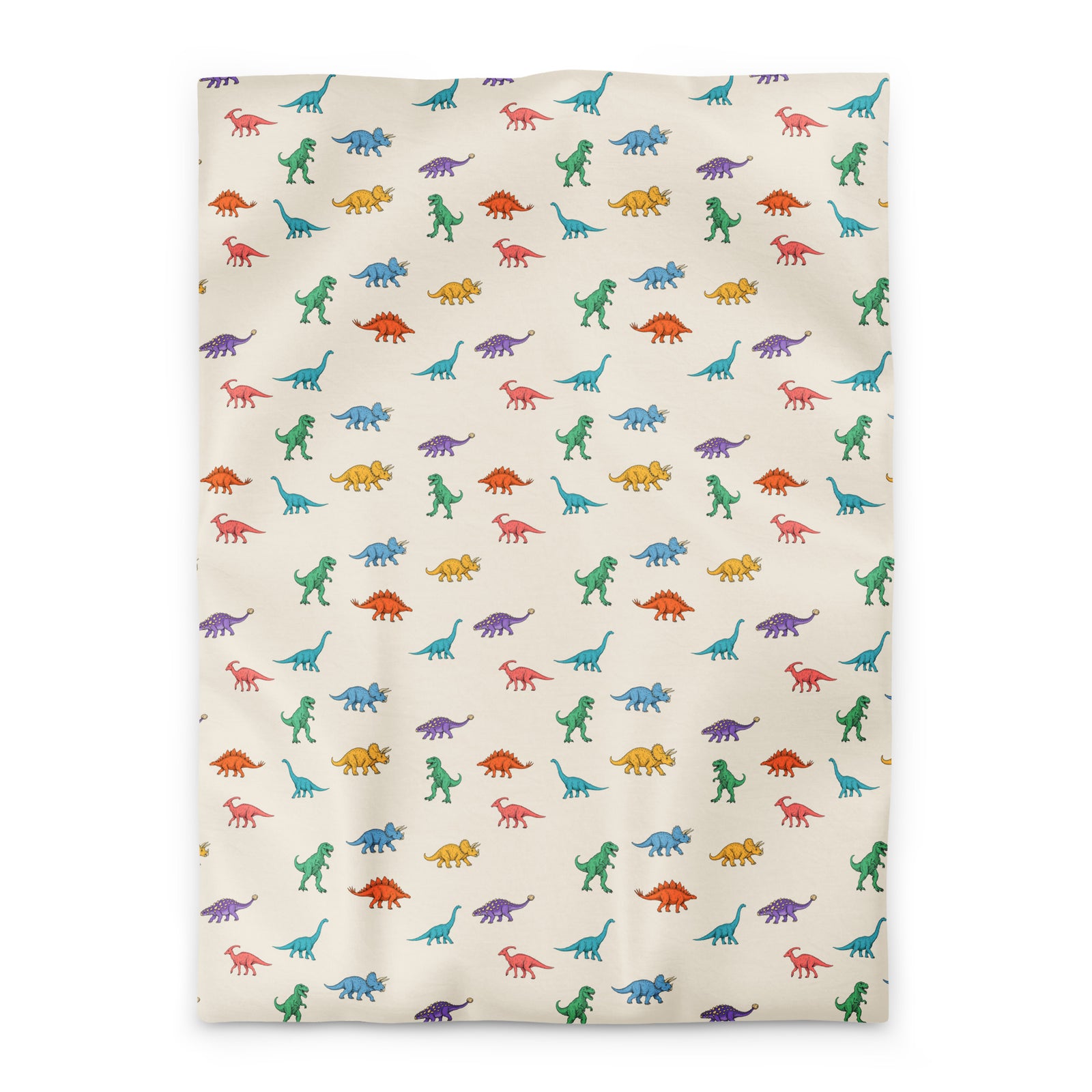 Colorful Dinosaurs dinosaur duvet cover, Twin XL, bright retro dinosaurs scattered on a cream background