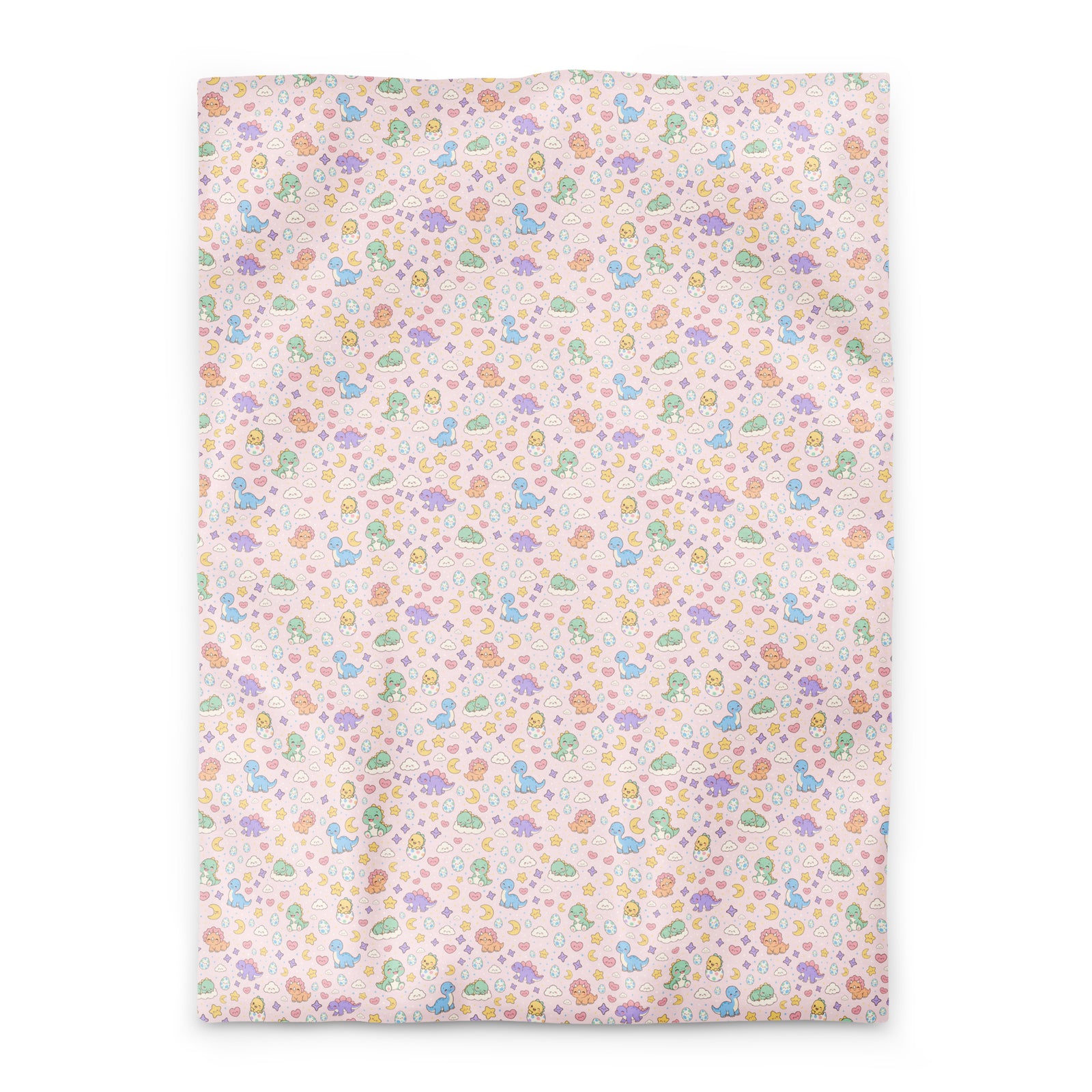 Pastel Dinos pink dinosaur duvet cover, Twin XL, mint, lavender and peach baby dinos on a blush pink background