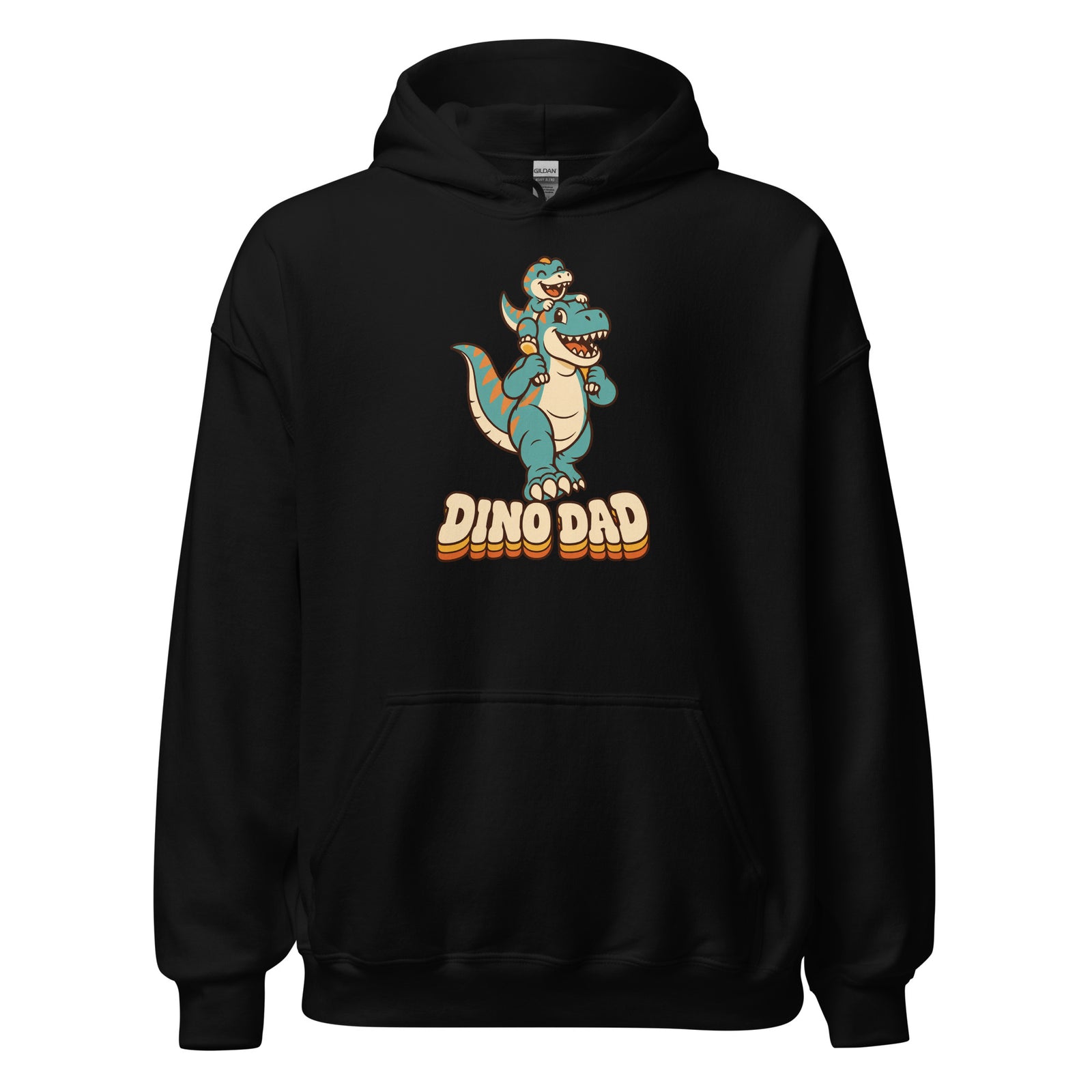 Piggyback Dino Dad dinosaur hoodie with T-Rex dad and baby dino - Black - front view