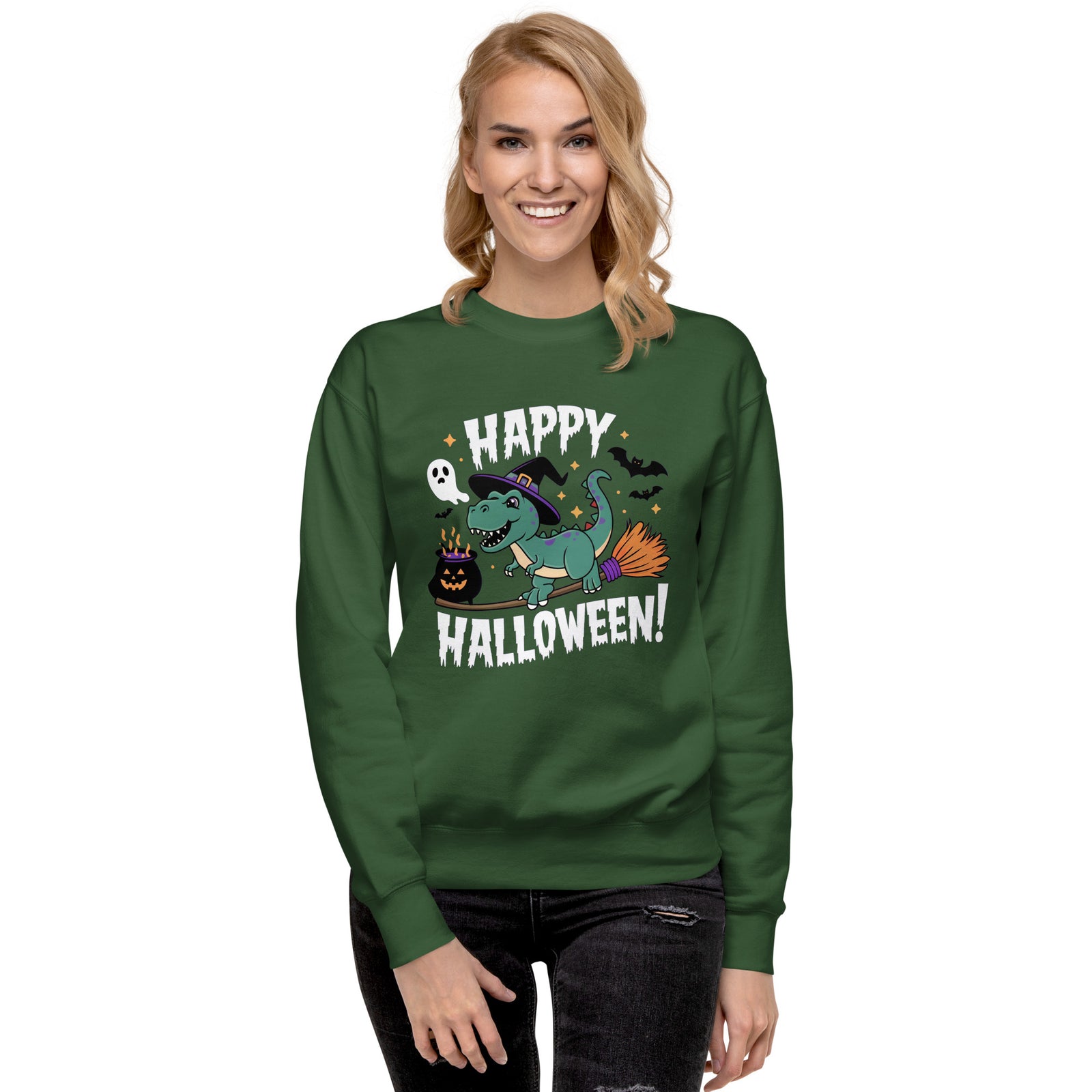 Happy Halloween Broom - Dinosaur Sweatshirt