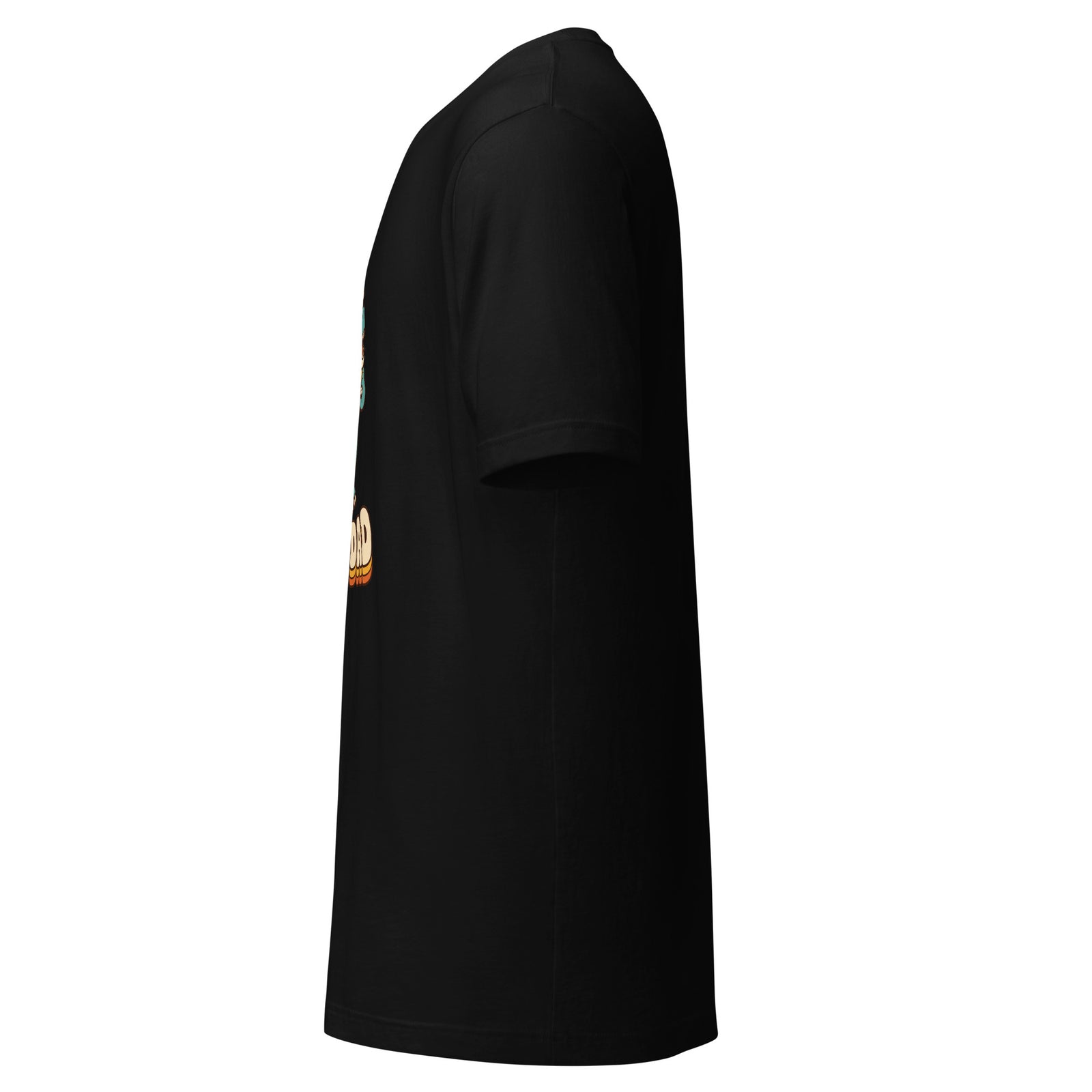 Piggyback Dino Dad men's dinosaur t-shirt with T-Rex dad carrying baby dino - Black - left view