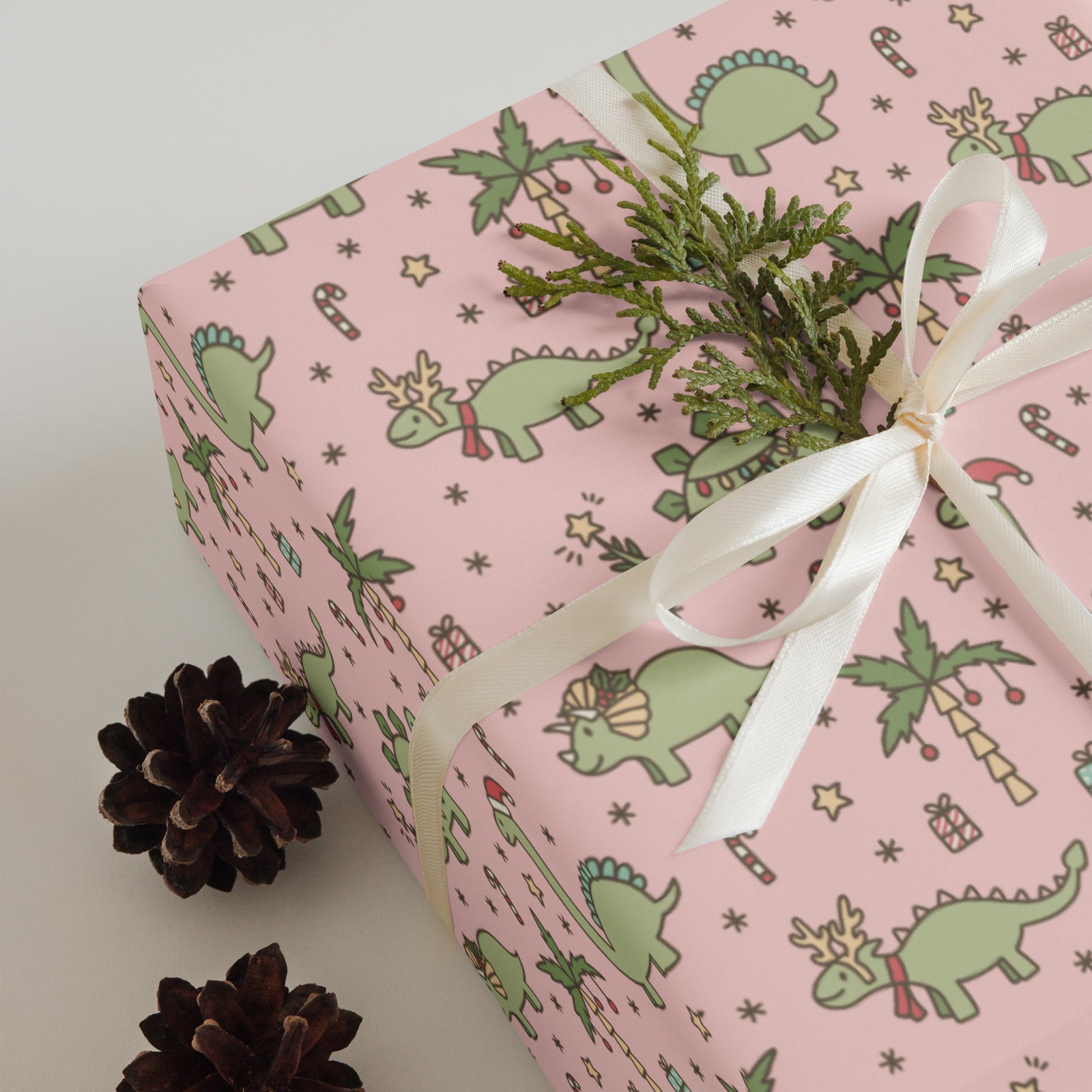 Pink Christmas - Dinosaur Christmas Wrapping Paper