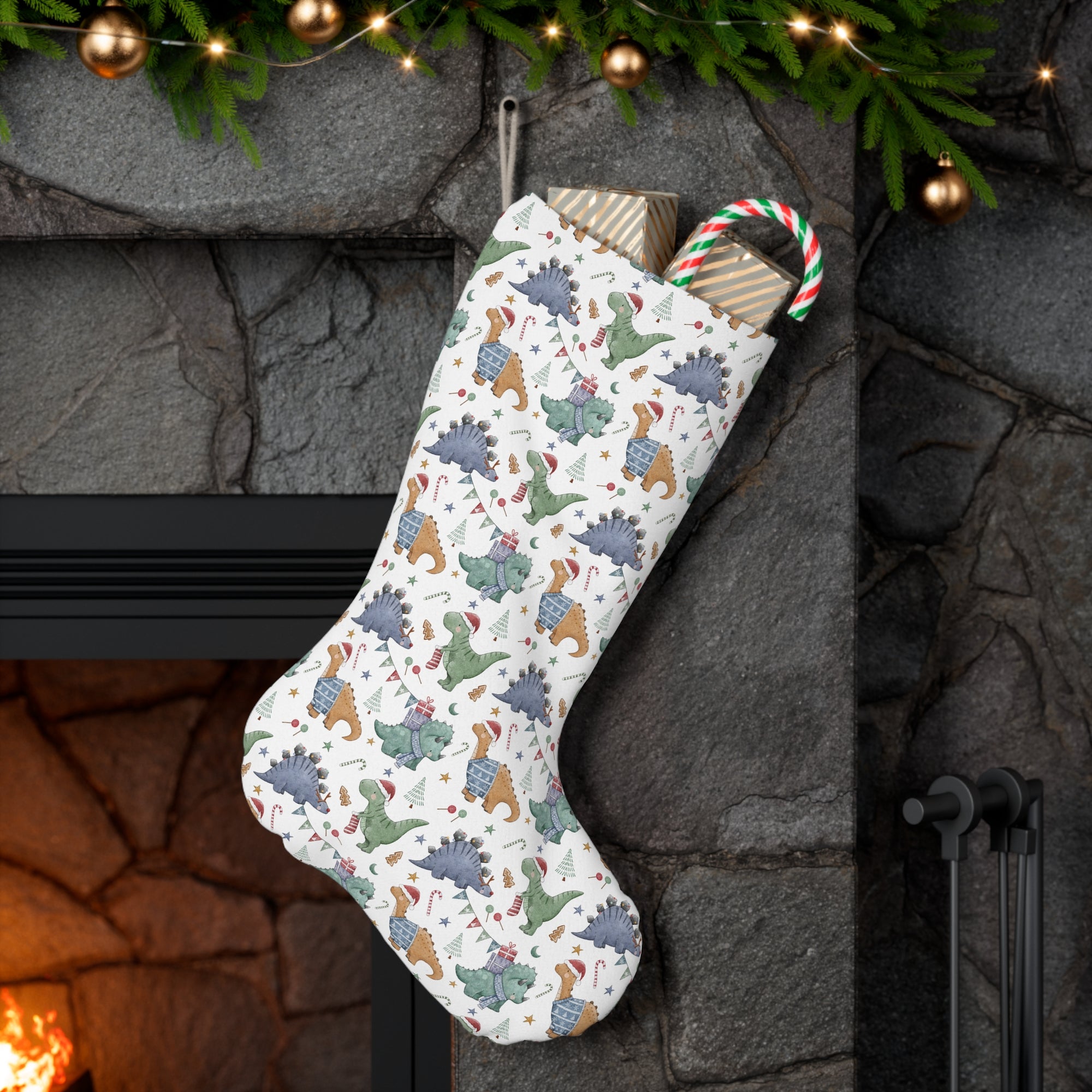 Dino Christmas Party - Dinosaur Christmas Stocking