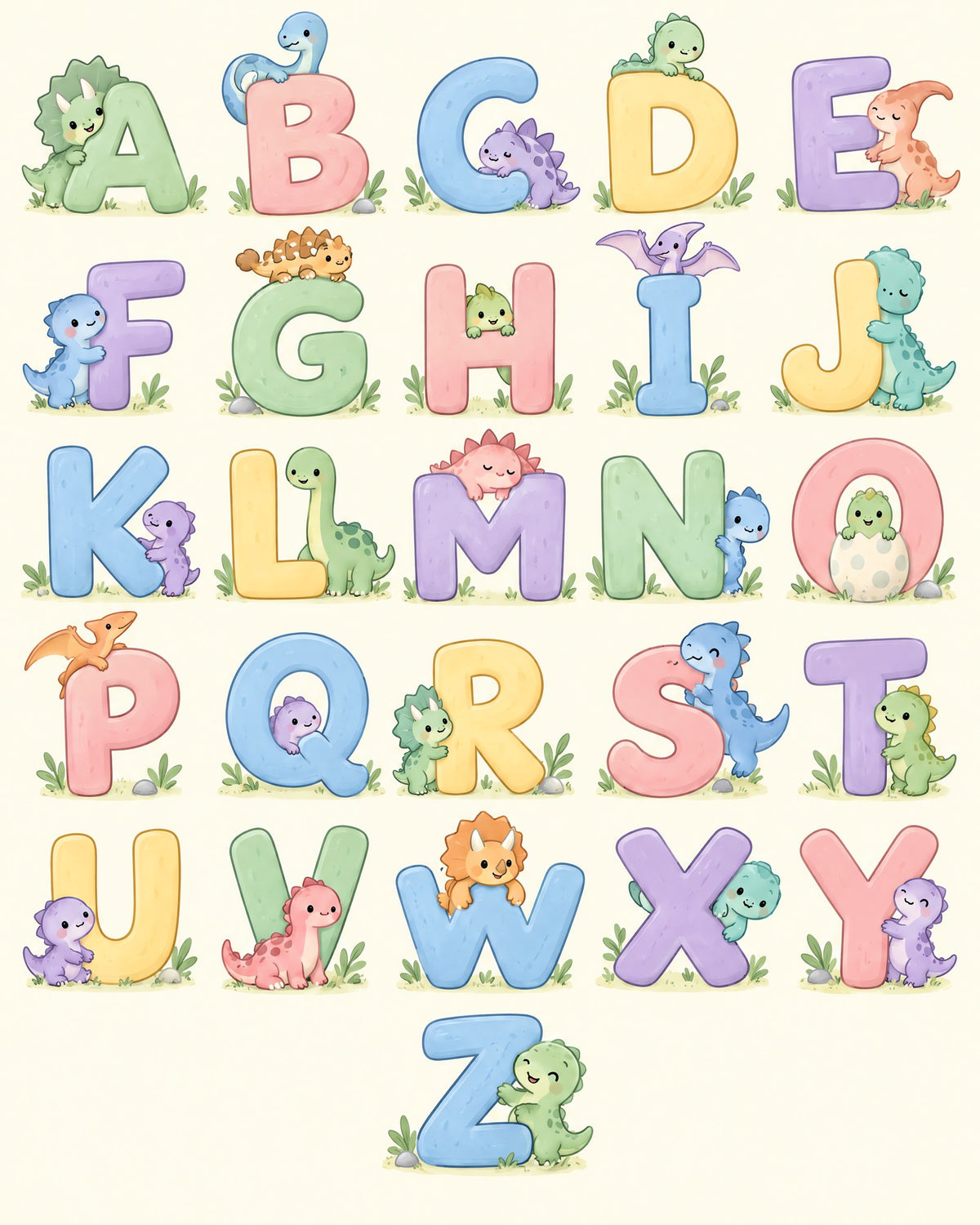 Dinosaur alphabet A to Z printable poster