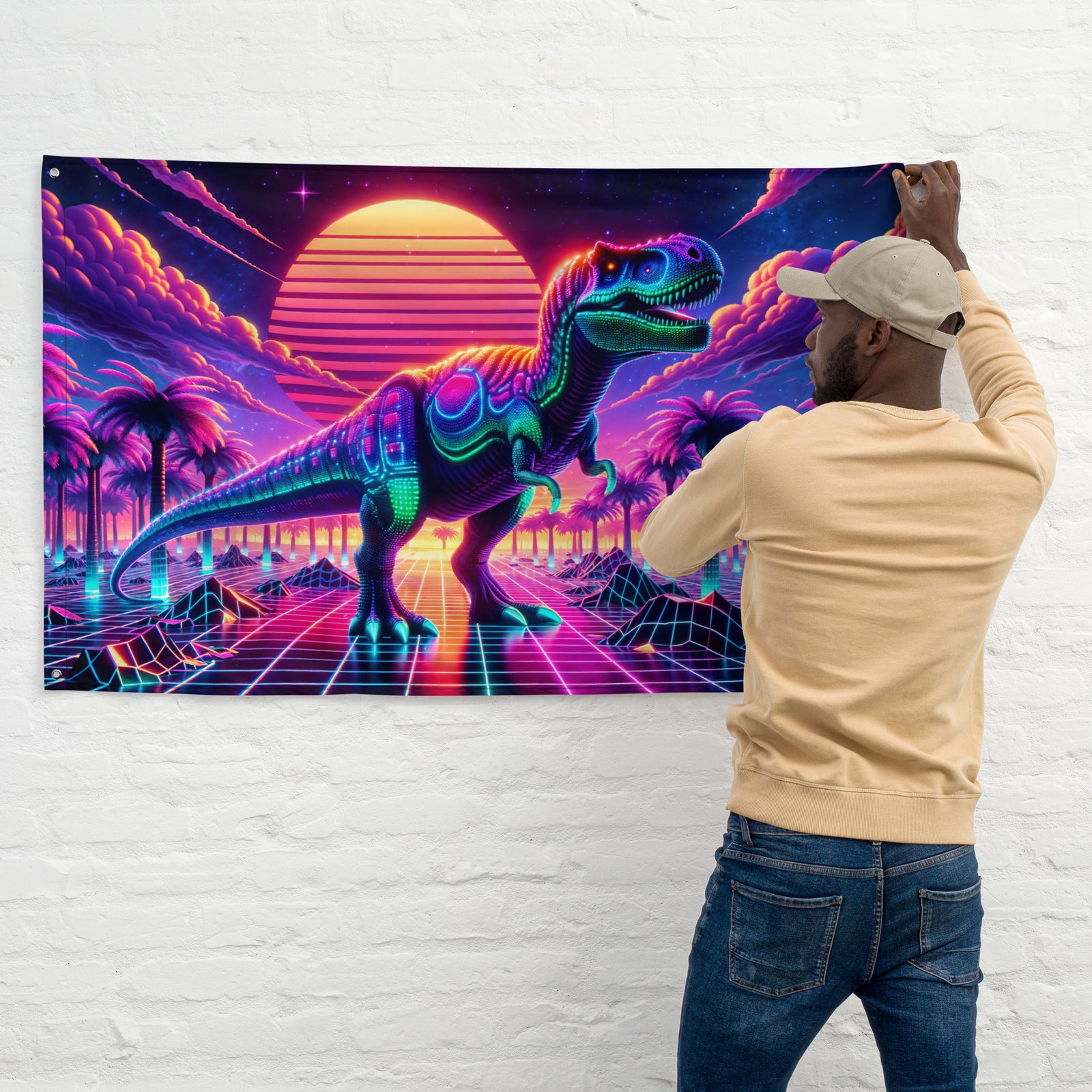 Synthwave Dinosaur - Dinosaur Flag