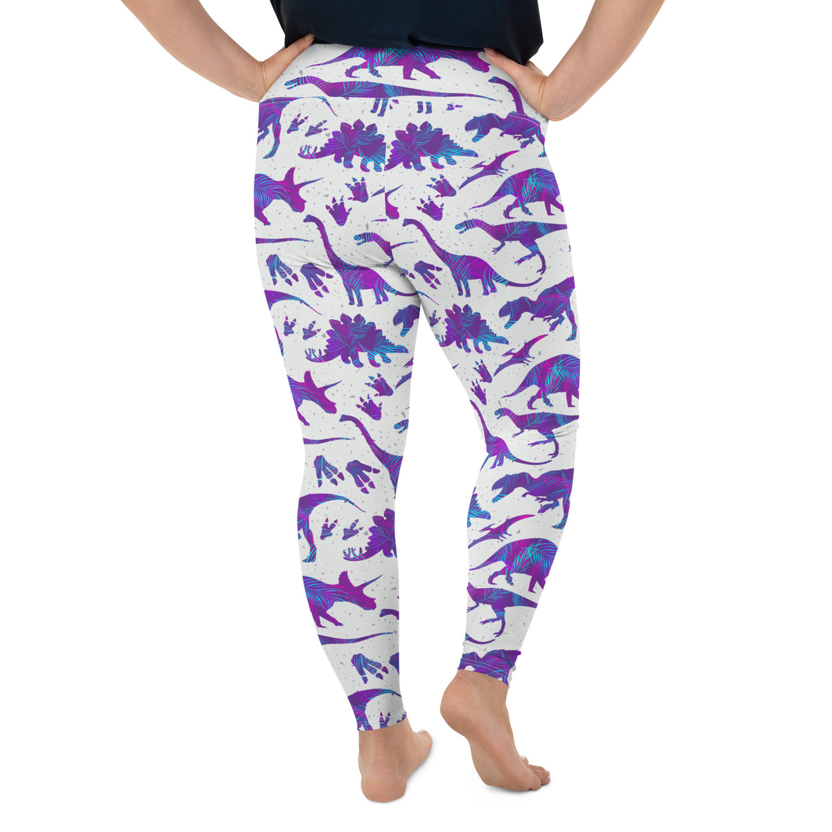 Crazy Purple Dinos - Women&#39;s Dinosaur Plus Size Leggings
