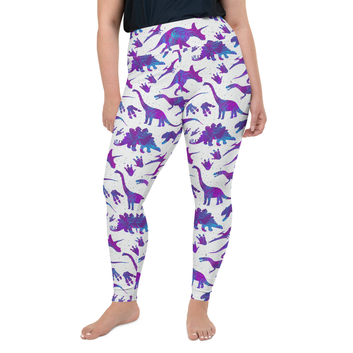 Crazy Purple Dinos - Women&#39;s Dinosaur Plus Size Leggings