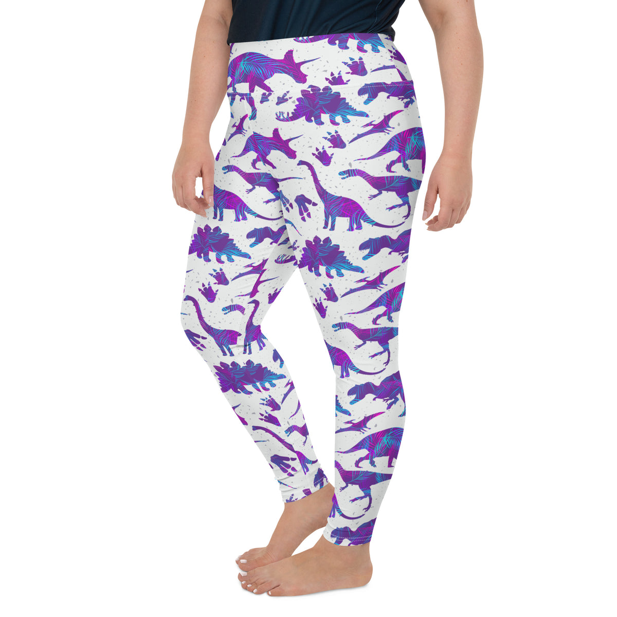 Crazy Purple Dinos - Women&#39;s Dinosaur Plus Size Leggings