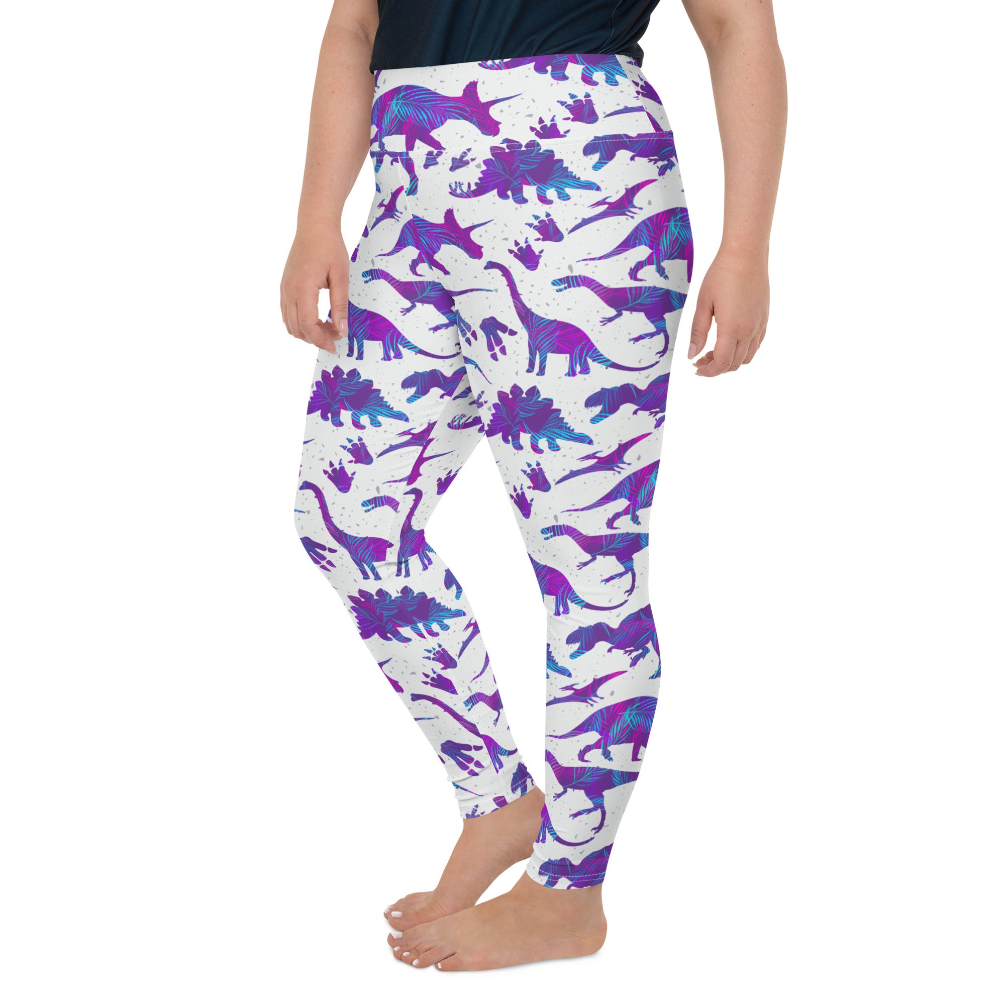 Crazy Purple Dinos - Women's Dinosaur Plus Size Leggings