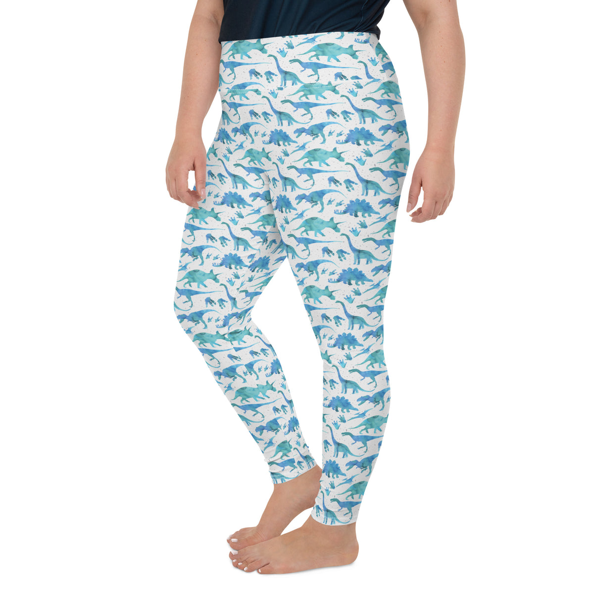 Blue Watercolor Dinos - Women&#39;s Plus Size Leggings