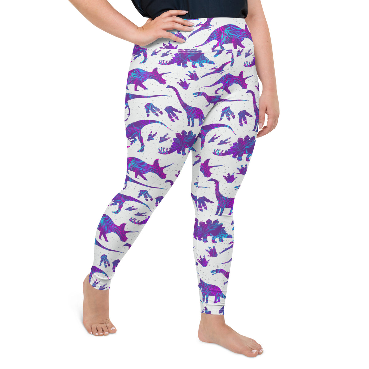 Crazy Purple Dinos - Women&#39;s Dinosaur Plus Size Leggings