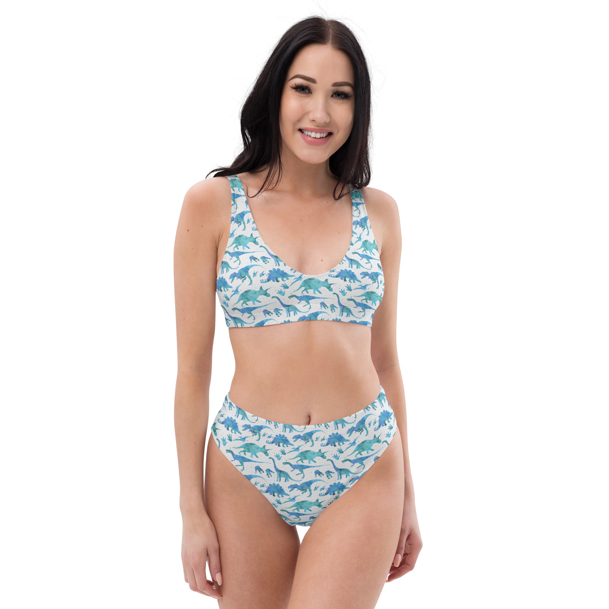 Blue Watercolor Dinos - Women's Dinosaur Bikini