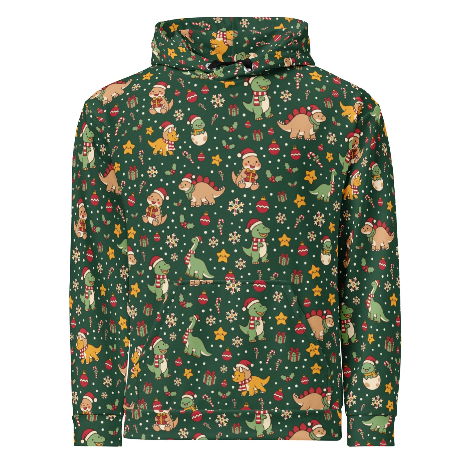 Christmas dinosaur pattern hoodie - front