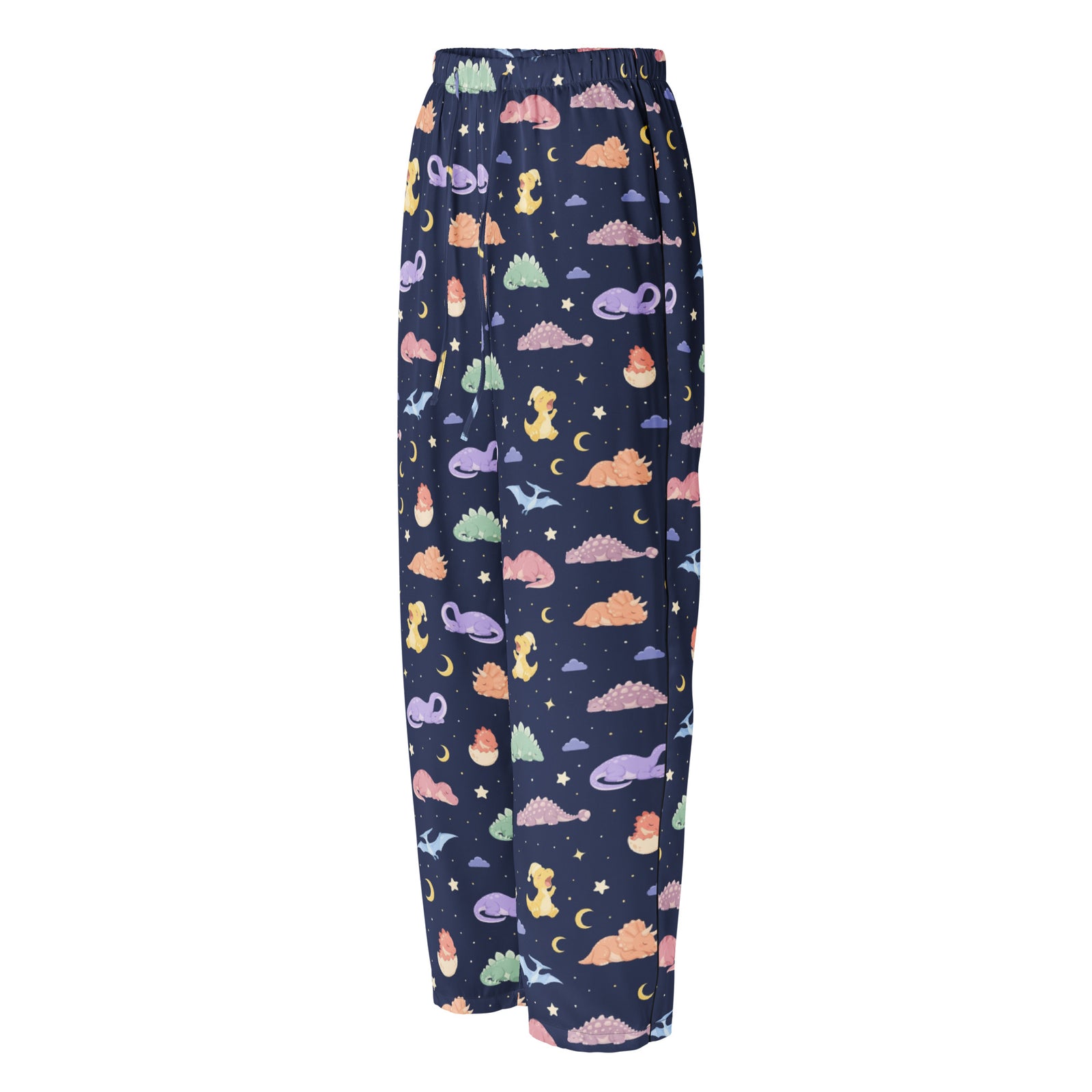 Sleepy Dinos women's silky dinosaur pajama pants - left front view
