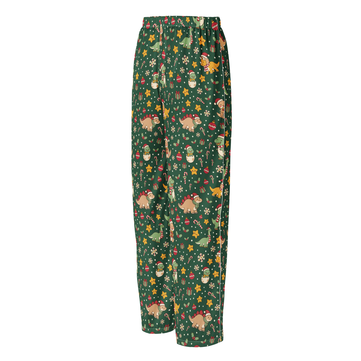 Cozy Christmas Dinos women's silky dinosaur Christmas pajama pants - right back view