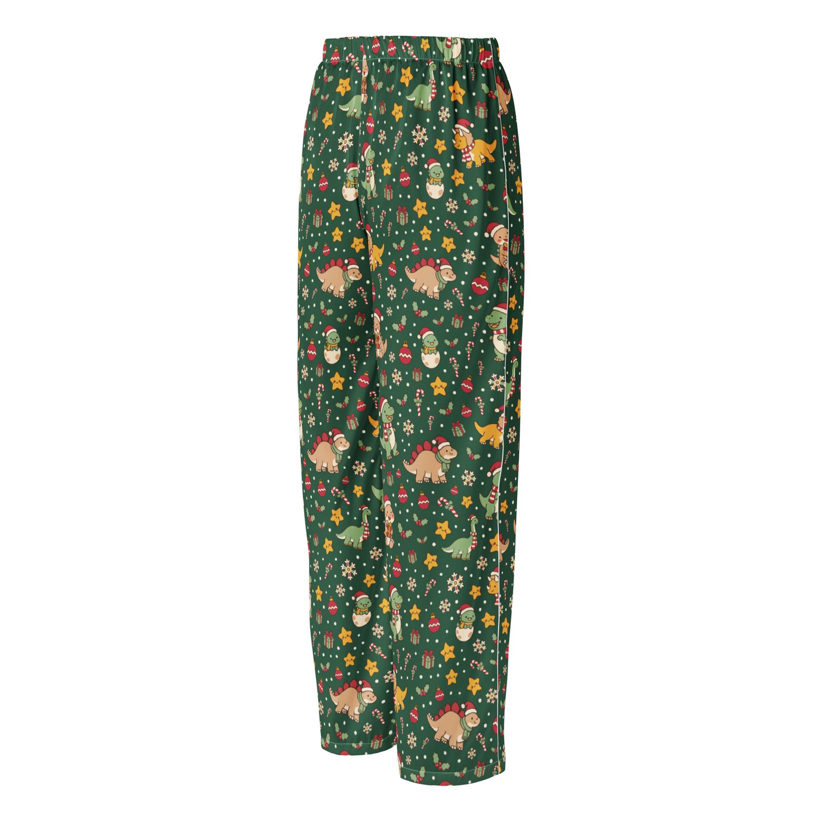 Cozy Christmas Dinos women's silky dinosaur Christmas pajama pants - front view