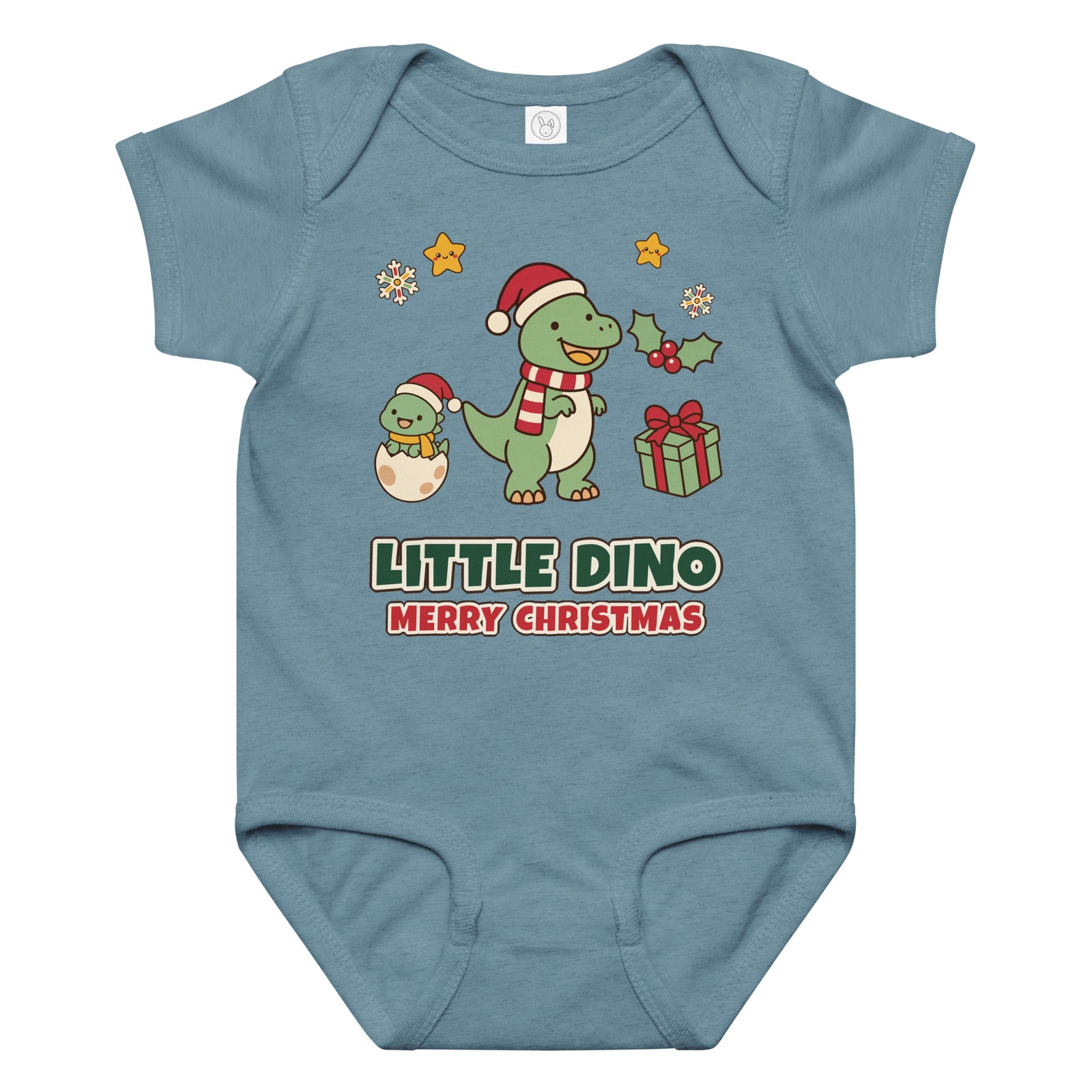 Little Dino Merry Christmas baby dinosaur Christmas bodysuit with Santa hat T-Rex - Black - front view