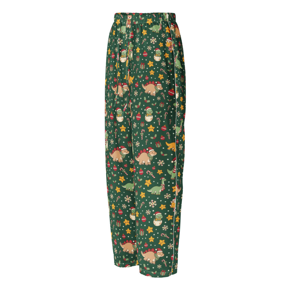 Cozy Christmas Dinos women's silky dinosaur Christmas pajama pants - front view