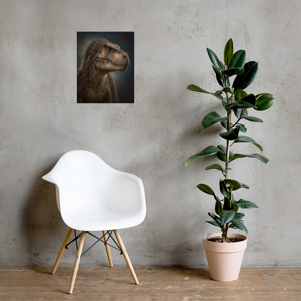 T-Rex Portrait dinosaur wall art poster lifestyle mockup in a room