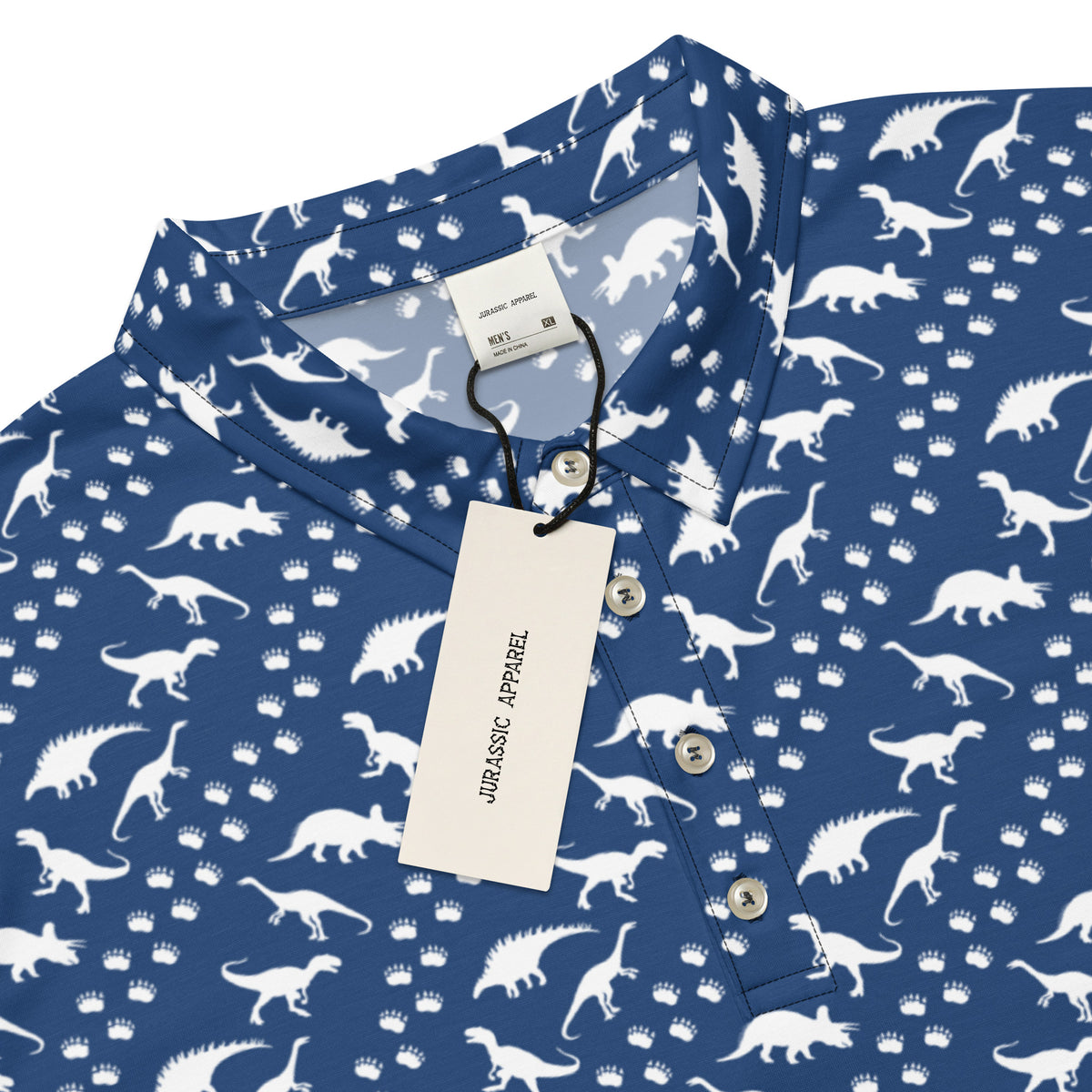 Blue Dinos &amp; Footprints - Dinosaur Slim Fit Polo