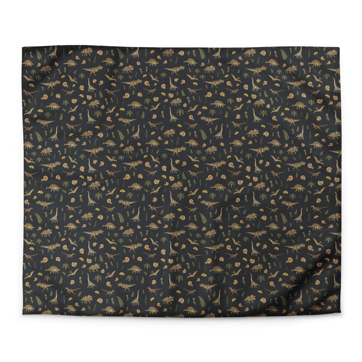 Museum Dinosaurs dinosaur duvet cover in king size, all-over vintage dinosaur and fossil pattern on charcoal