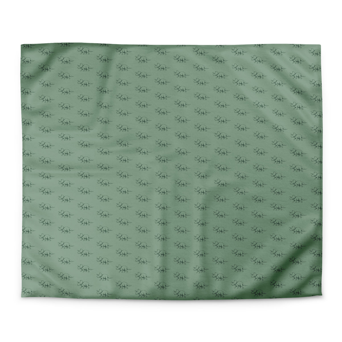 Sage Triceratops dinosaur duvet cover in king size, minimalist triceratops repeat on sage green