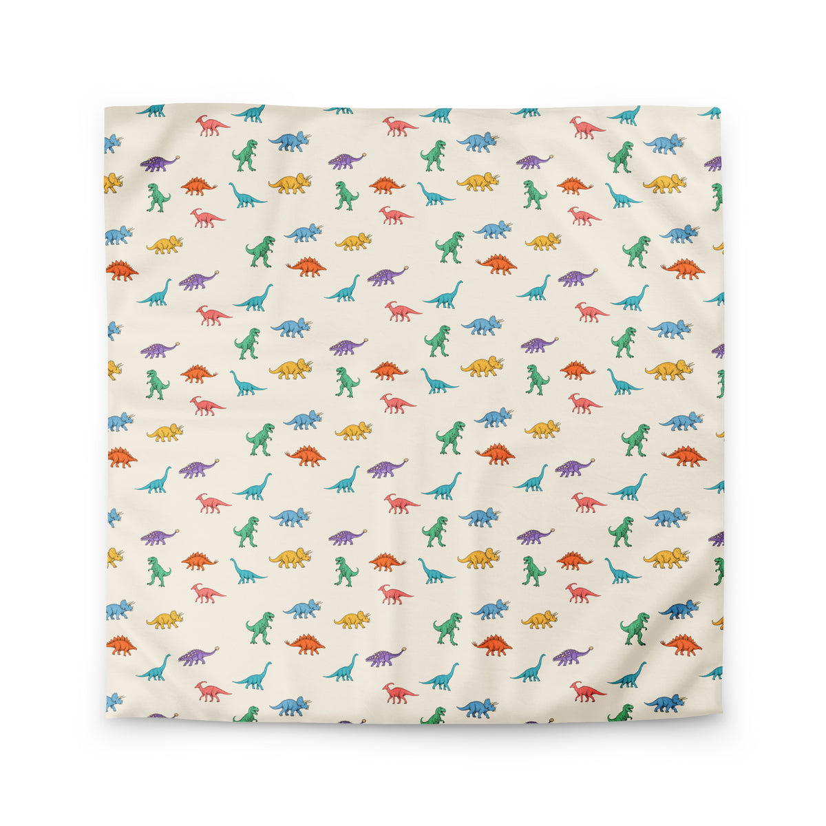 Colorful Dinosaurs dinosaur comforter cover in queen size with colorful T-rex, triceratops, ankylosaurus and parasaurolophus on cream