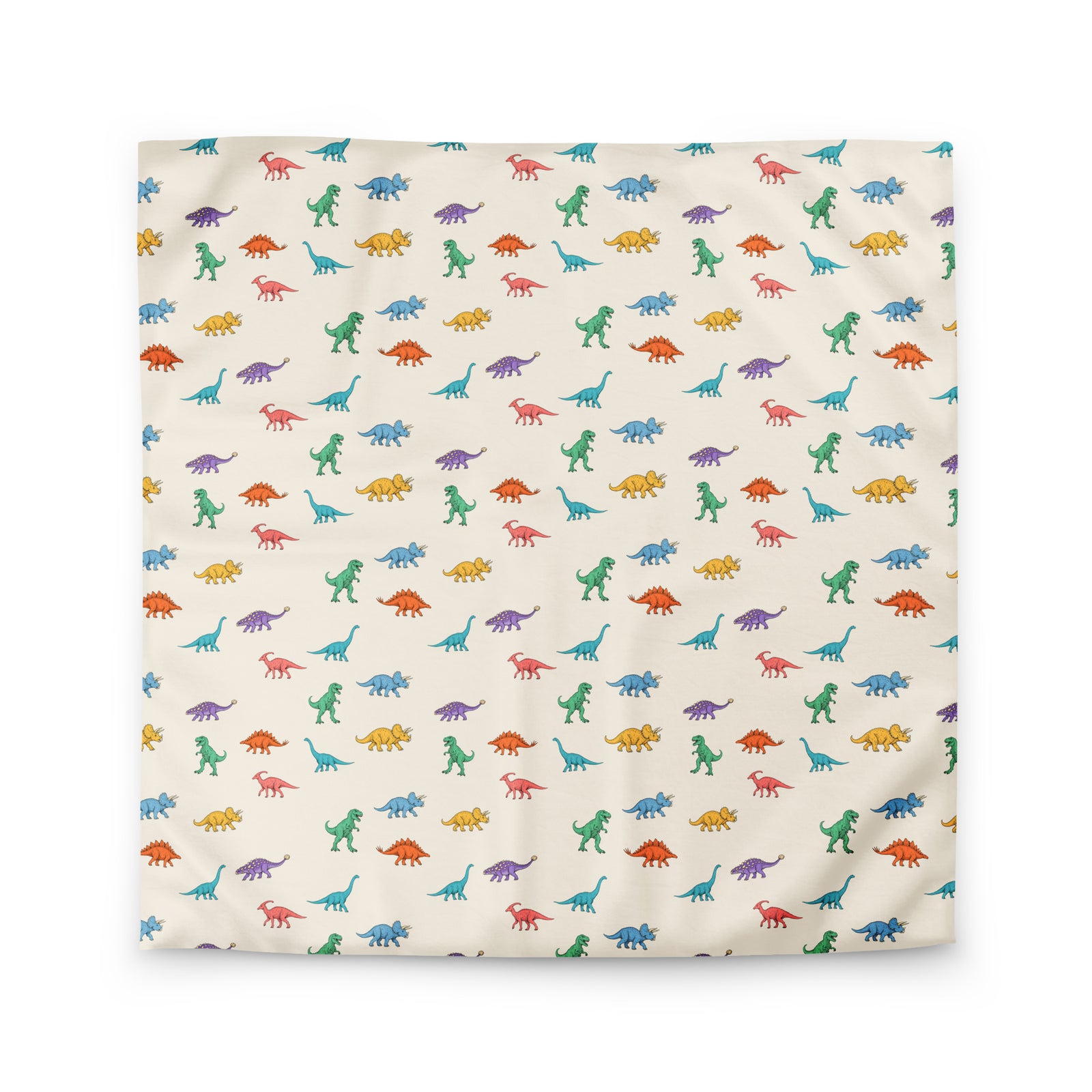 Colorful Dinosaurs dinosaur comforter cover in queen size with colorful T-rex, triceratops, ankylosaurus and parasaurolophus on cream