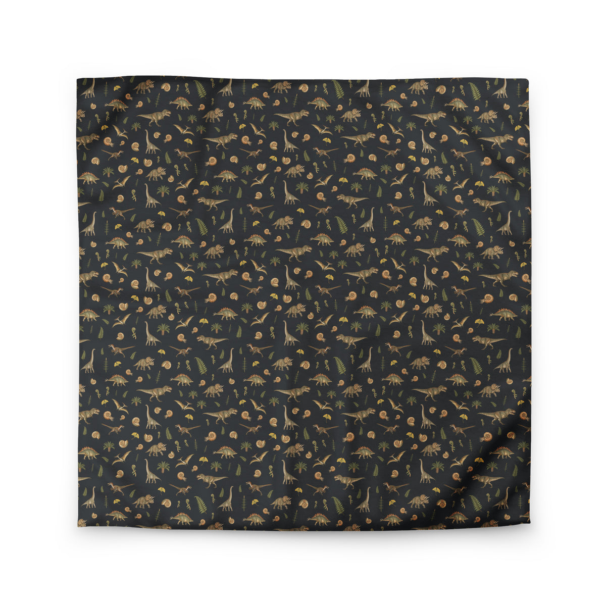 Museum Dinosaurs queen dinosaur bedding duvet cover with realistic dinosaurs, fossils and ginkgo leaves on charcoal