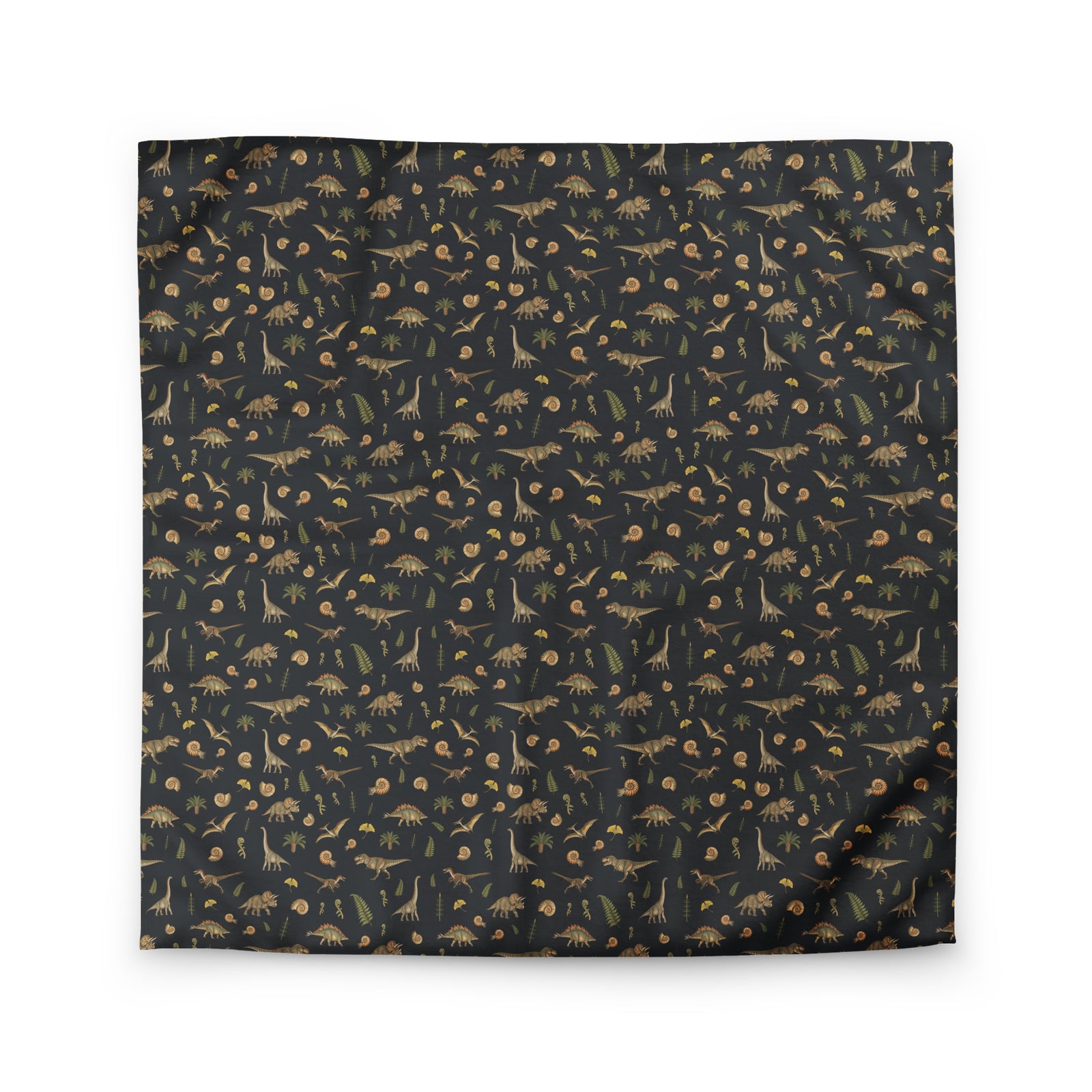 Museum Dinosaurs queen dinosaur bedding duvet cover with realistic dinosaurs, fossils and ginkgo leaves on charcoal