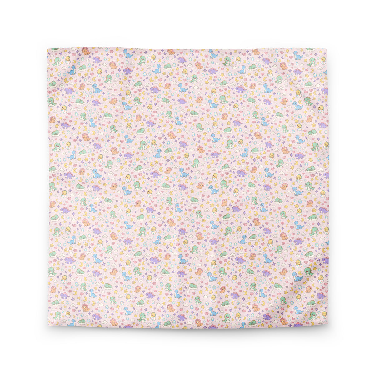Pastel Dinos pink dinosaur bedding duvet cover in queen size with smiling baby dinosaurs, clouds and moons on blush pink