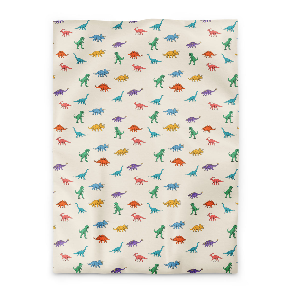 Colorful Dinosaurs dinosaur duvet cover, Twin XL, bright retro dinosaurs scattered on a cream background