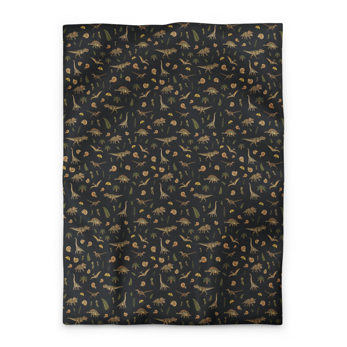 Museum Dinosaurs dinosaur duvet cover, Twin XL, vintage natural-history dinosaur pattern on a dark charcoal background