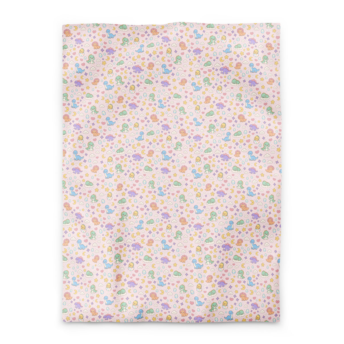 Pastel Dinos pink dinosaur duvet cover, Twin XL, mint, lavender and peach baby dinos on a blush pink background
