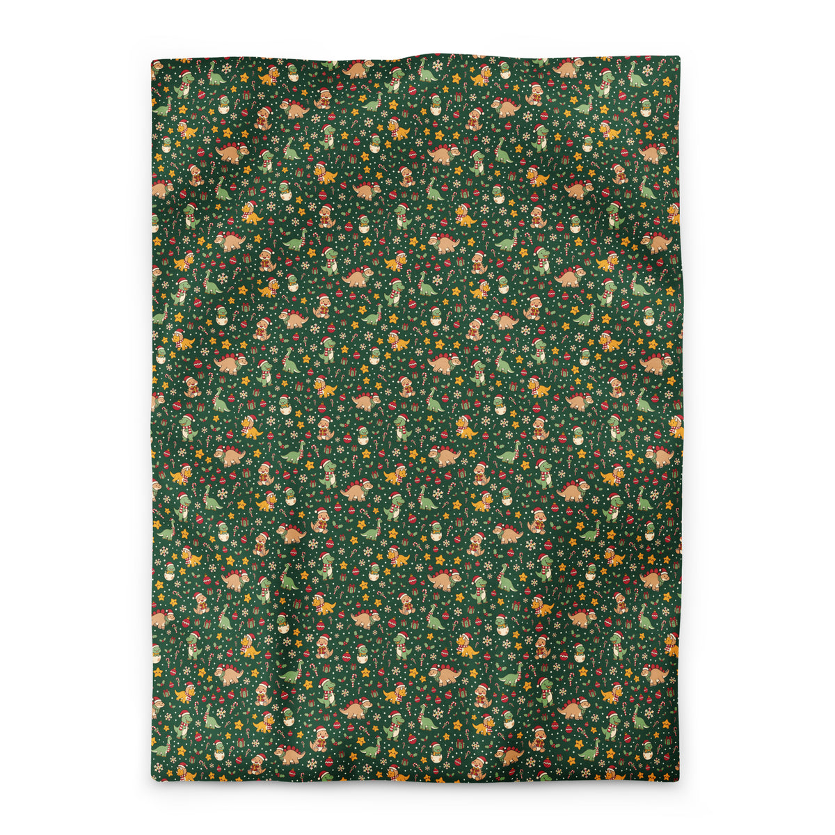 Cozy Christmas Dinos dinosaur Christmas duvet cover, Twin XL, festive dinosaurs, candy canes and snowflakes on dark green