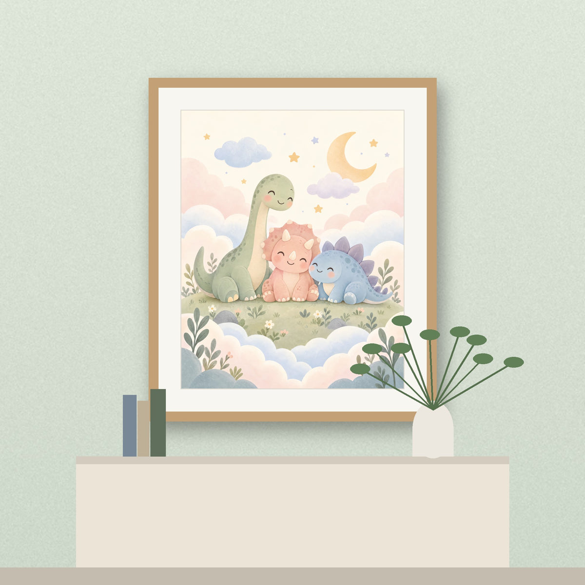 Pastel baby dinosaurs nursery printable (framed preview)