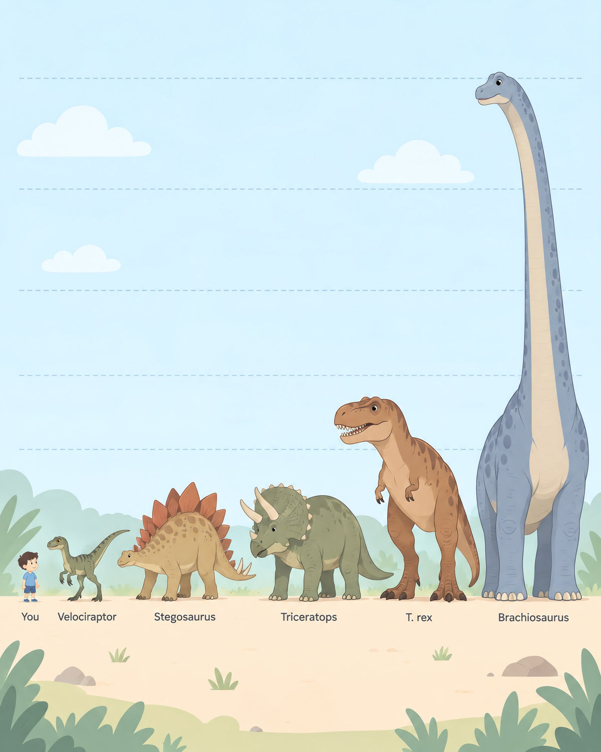 Dinosaur size chart kids poster printable