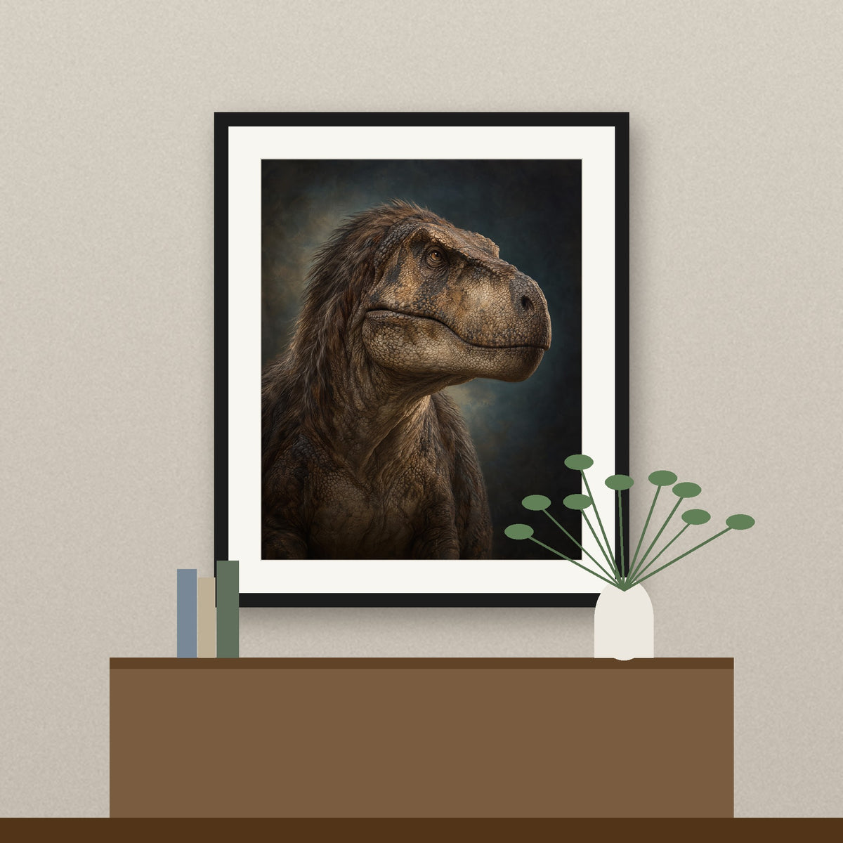 T-rex portrait dinosaur wall art printable (framed preview)