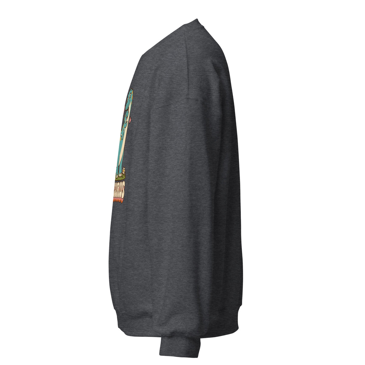 Retro Mamasaurus women's dinosaur crewneck sweatshirt with mama dinosaur and baby - Dark Heather - left view