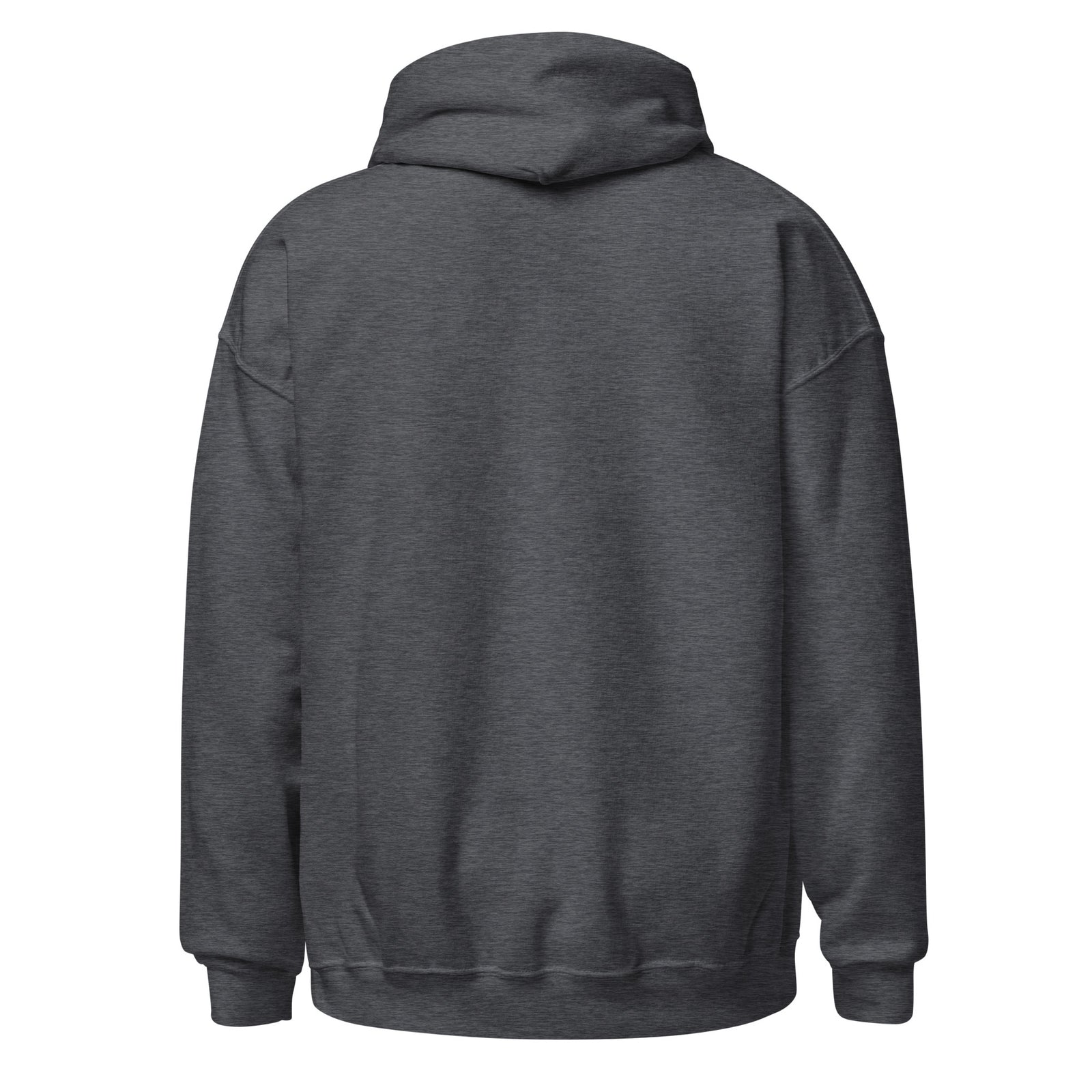 Piggyback Dino Dad dinosaur hoodie with T-Rex dad and baby dino - Dark Heather - back view