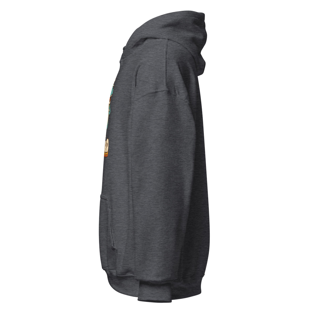 Piggyback Dino Dad dinosaur hoodie with T-Rex dad and baby dino - Dark Heather - left view