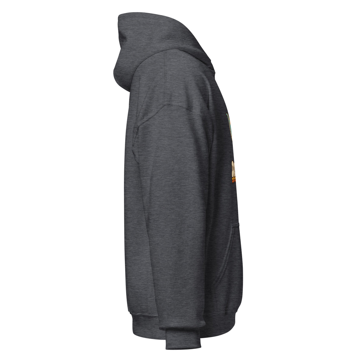 Piggyback Dino Dad dinosaur hoodie with T-Rex dad and baby dino - Dark Heather - right view