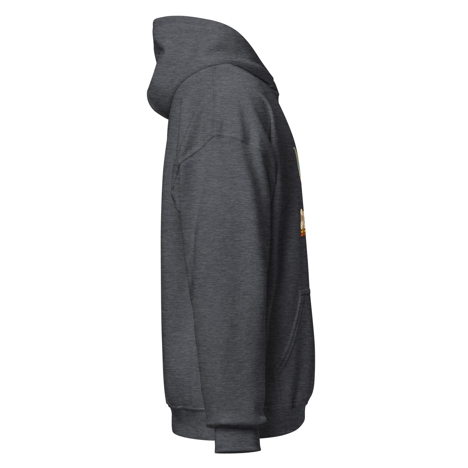 Piggyback Dino Dad dinosaur hoodie with T-Rex dad and baby dino - Dark Heather - right view
