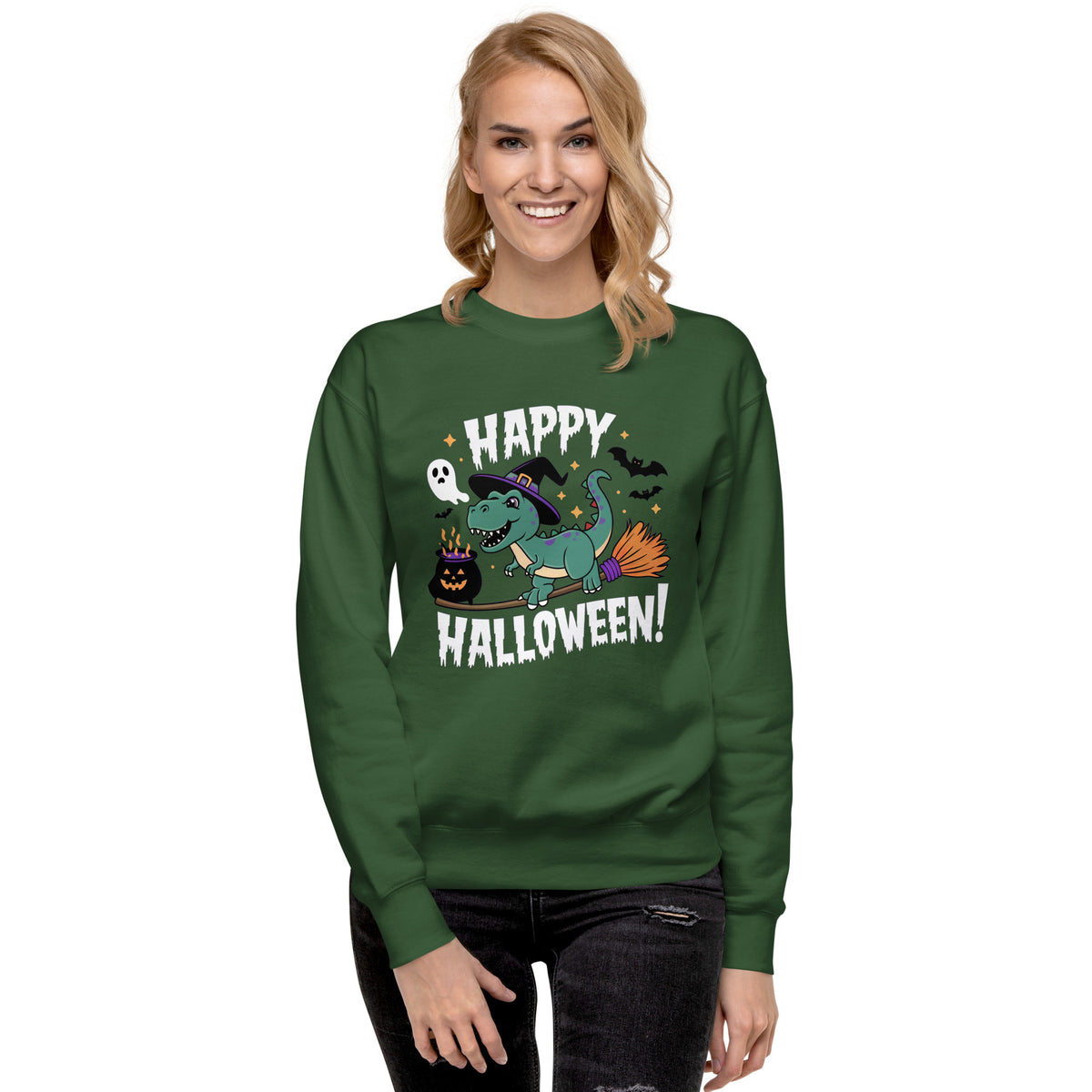 Happy Halloween Broom - Dinosaur Sweatshirt