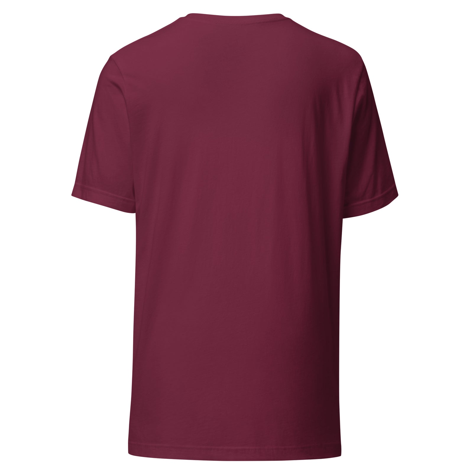 Retro Mamasaurus women's dinosaur t-shirt with mama dinosaur hugging baby - Maroon - back view