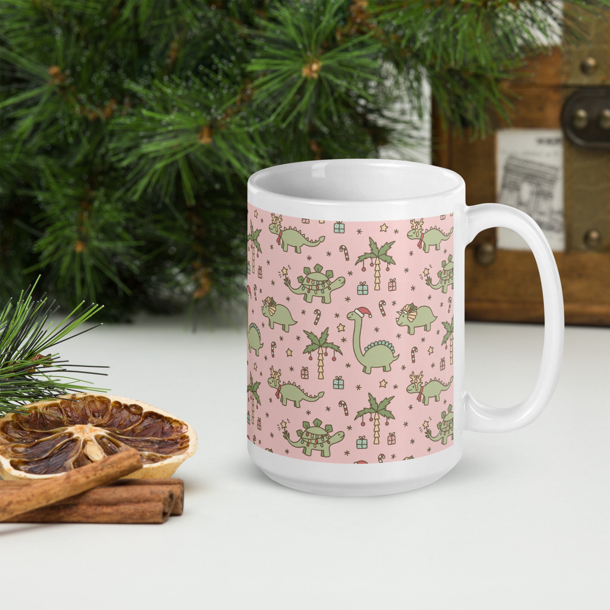 Pink Christmas - Dinosaur Christmas Mug